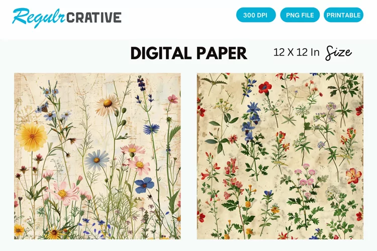 Vintage Wildflower Seamless Digital Paper
