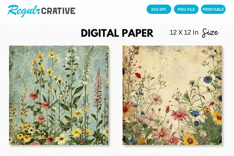 Vintage Wildflower Seamless Digital Paper