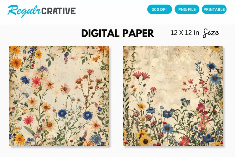 Vintage Wildflower Seamless Digital Paper