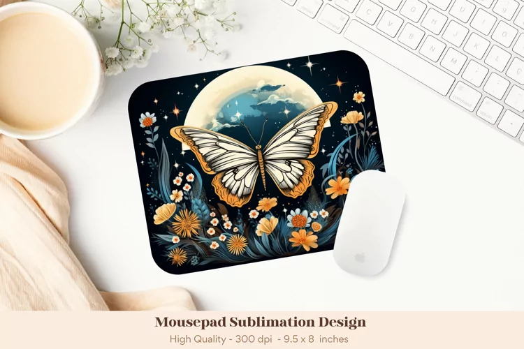 Vintage Wildflower Mouse Pad Png | Butterfly Mousepad Png