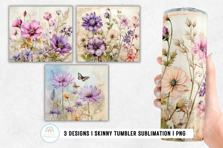 Shabby Chic Vintage Wildflower Tumbler Sublimation