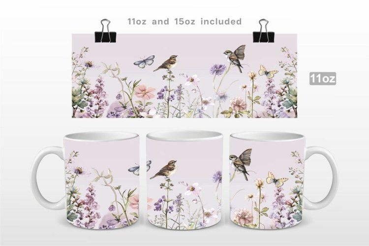 Vintage Wildflowers and Birds Mug Wrap