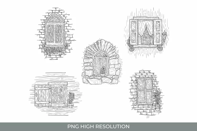 Vintage Window Sketch Clipart