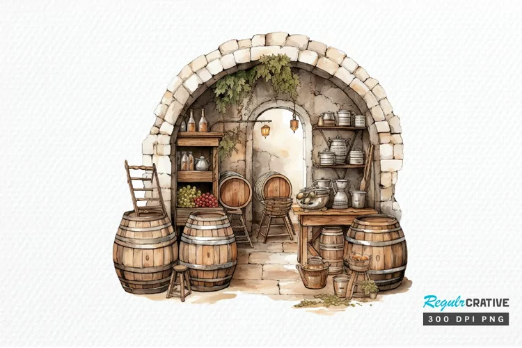 Vintage Wine Cellar Sublimation PNG Clipart
