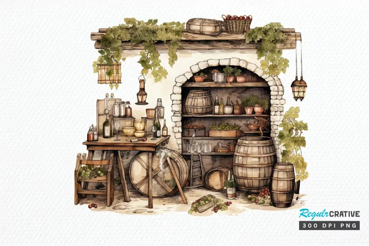 Vintage Wine Cellar Sublimation PNG Clipart