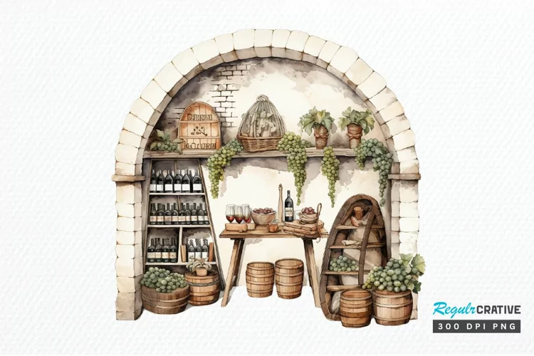 Vintage Wine Cellar Sublimation PNG Clipart