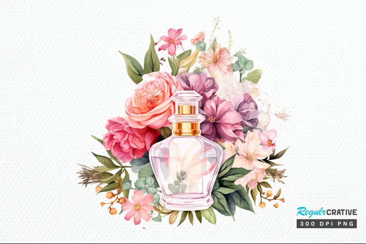 Perfume Bottle Floral Sublimation PNG Clipart example image 1