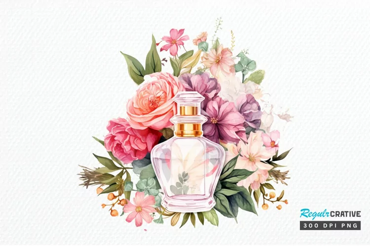 Perfume Bottle Floral Sublimation PNG Clipart
