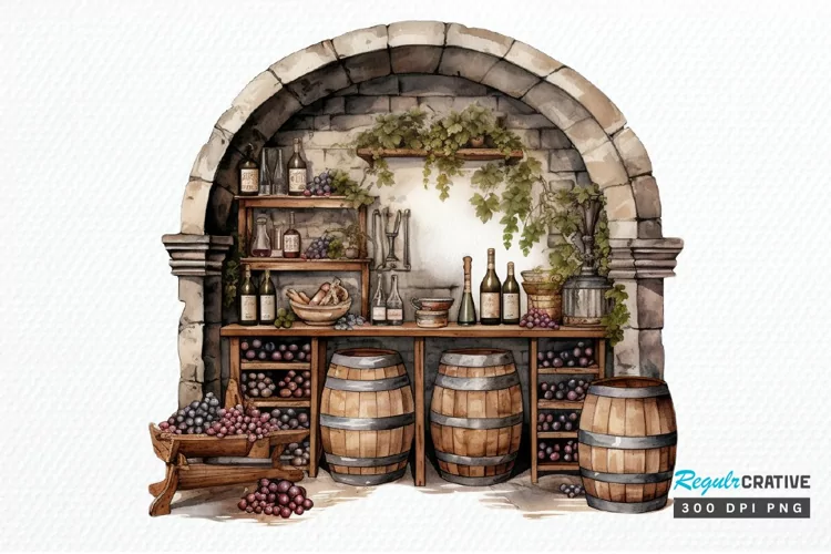 Vintage Wine Cellar Sublimation PNG Clipart