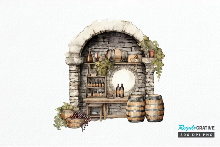 Vintage Wine Cellar Sublimation PNG Clipart
