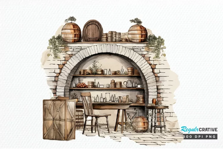 Vintage Wine Cellar Sublimation PNG Clipart