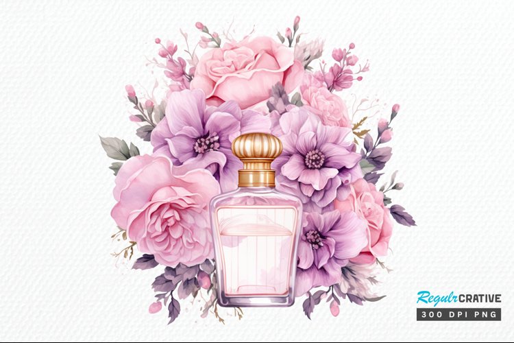 Perfume Bottle Floral Sublimation PNG Clipart