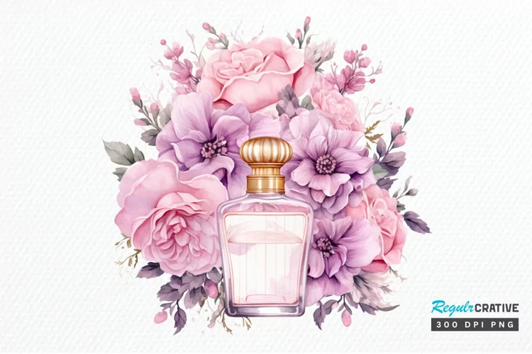 Perfume Bottle Floral Sublimation PNG Clipart