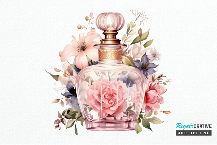 Perfume Bottle Floral Sublimation PNG Clipart