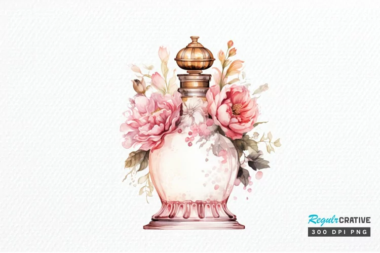 Perfume Bottle Floral Sublimation PNG Clipart