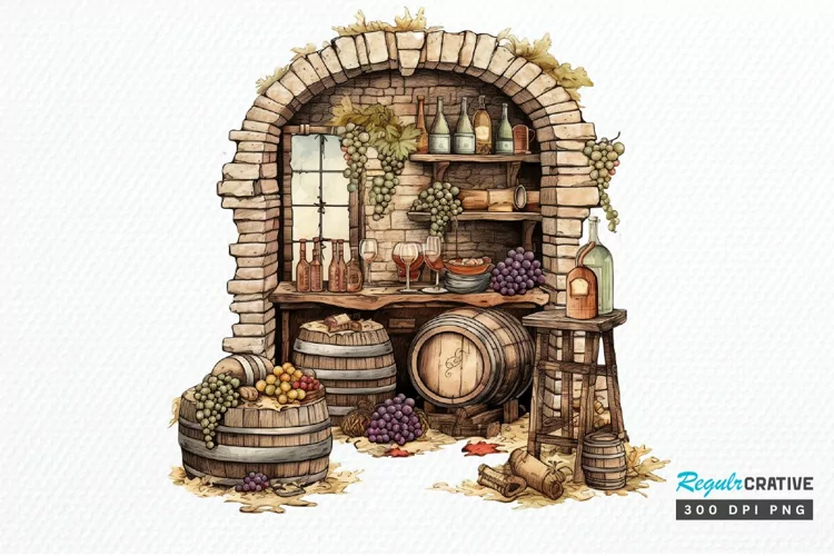 Vintage Wine Cellar Sublimation PNG Clipart