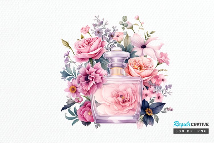 Perfume Bottle Floral Sublimation PNG Clipart example image 1