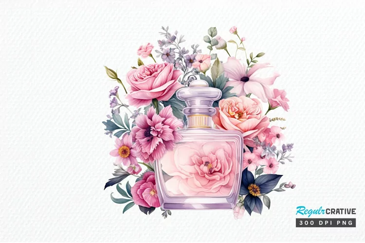 Perfume Bottle Floral Sublimation PNG Clipart