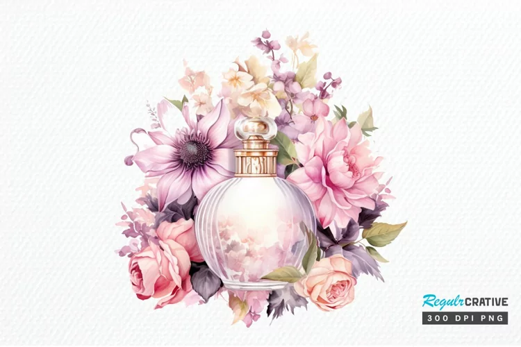 Perfume Bottle Floral Sublimation PNG Clipart