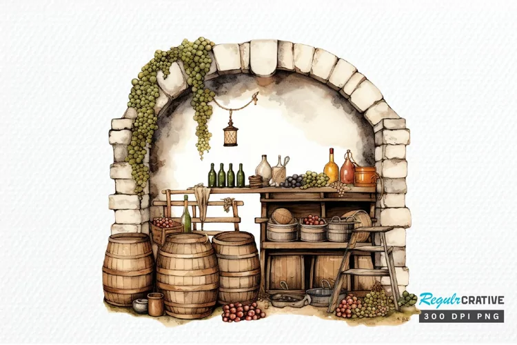 Vintage Wine Cellar Sublimation PNG Clipart
