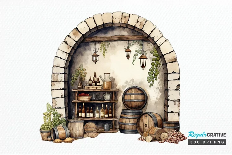 Vintage Wine Cellar Sublimation PNG Clipart
