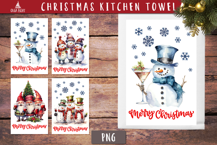 Vintage Winey Snowman Christmas Kitchen towel