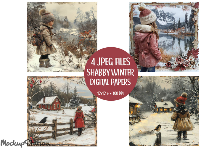 Christmas Digital Papers | Shabby Winter Background Pages