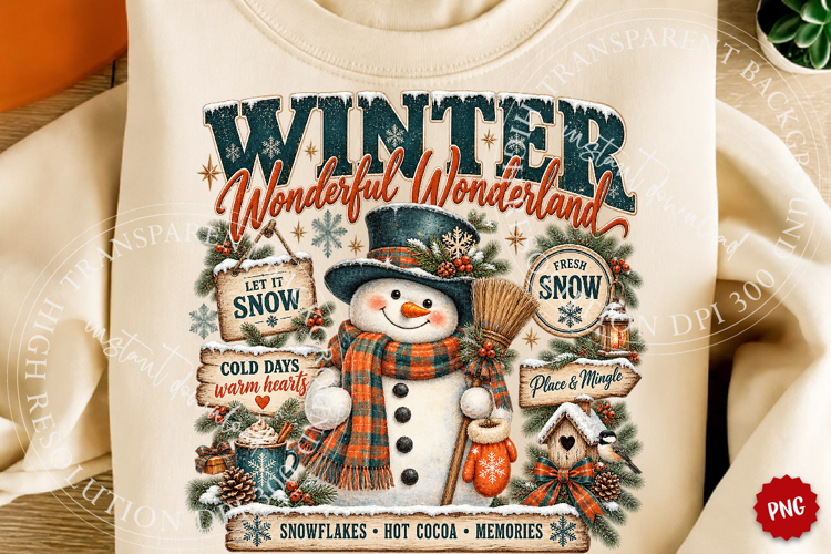 Vintage Winter Wonderland Snowman PNG