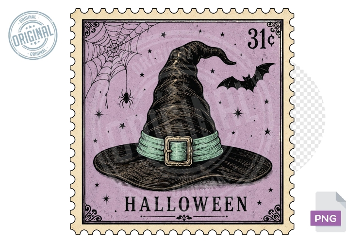 Vintage Witch Hat Halloween Stamp PNG Sublimation Design