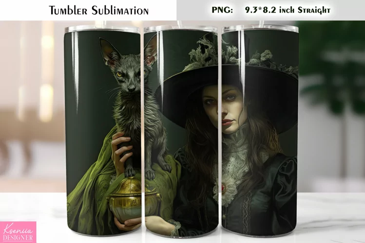 Halloween Witch Tumbler Sublimation|Vintage Halloween Card