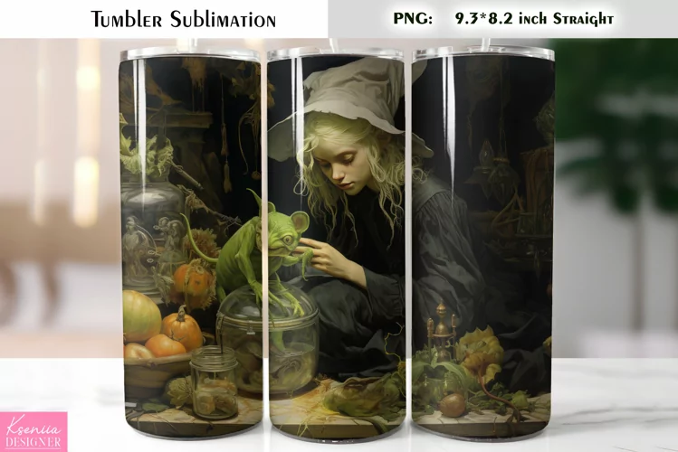 Halloween Witch Tumbler Sublimation|Vintage Halloween Card