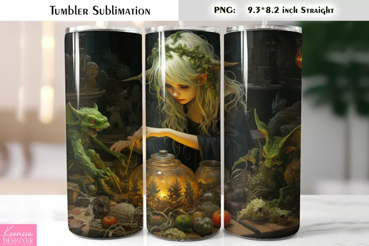 Halloween Witch Tumbler Sublimation|Vintage Halloween Card