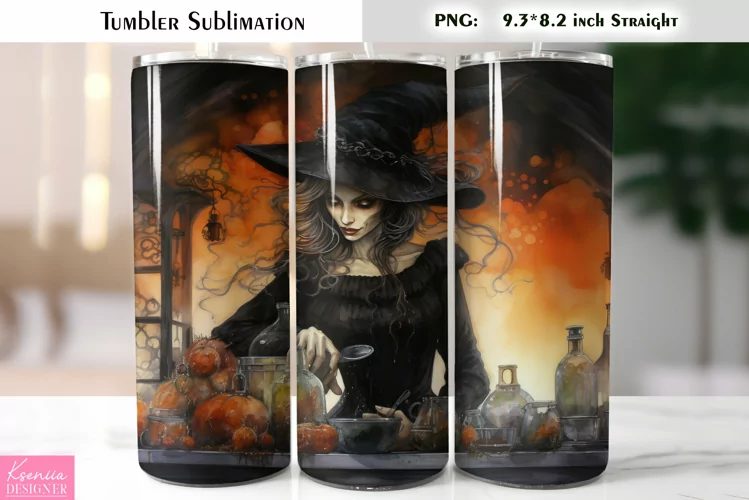 Halloween Witch Tumbler Sublimation|Vintage Halloween Card