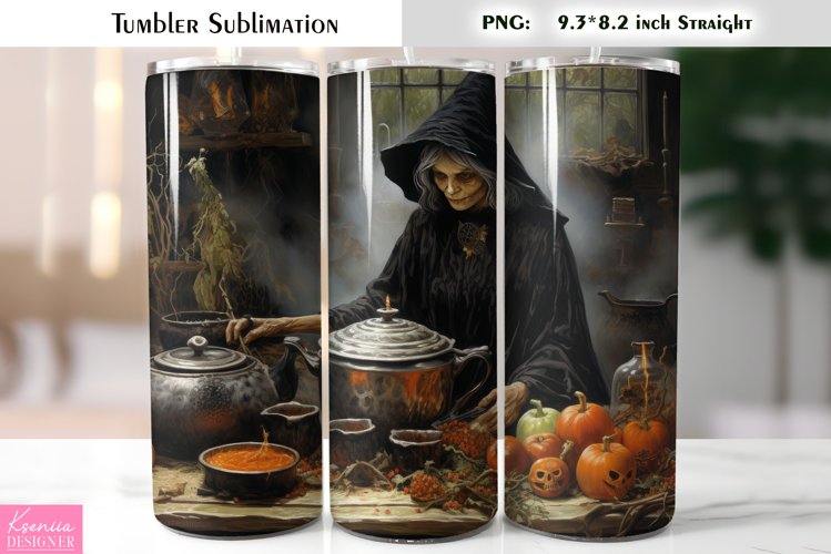 Halloween Witch Tumbler Sublimation|Vintage Halloween Card