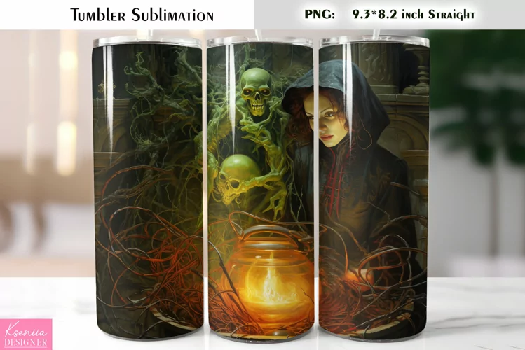Halloween Witch Tumbler Sublimation|Vintage Halloween Card