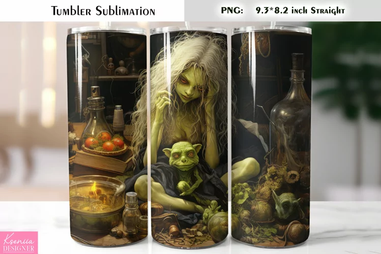 Halloween Witch Tumbler Sublimation|Vintage Halloween Card