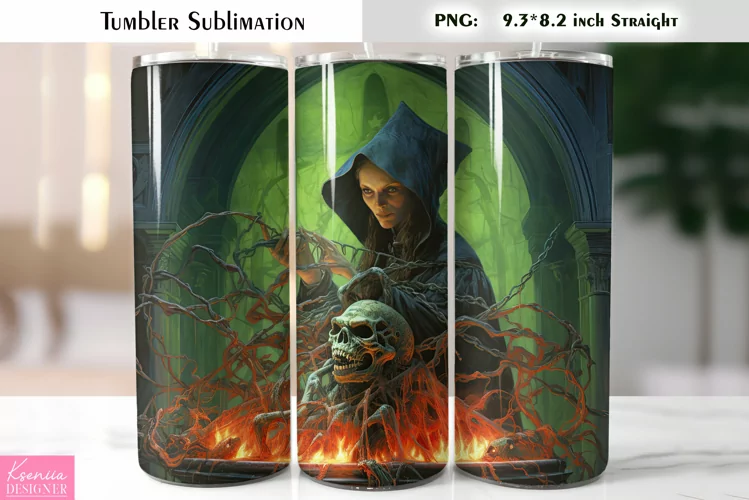 Halloween Witch Tumbler Sublimation|Vintage Halloween Card