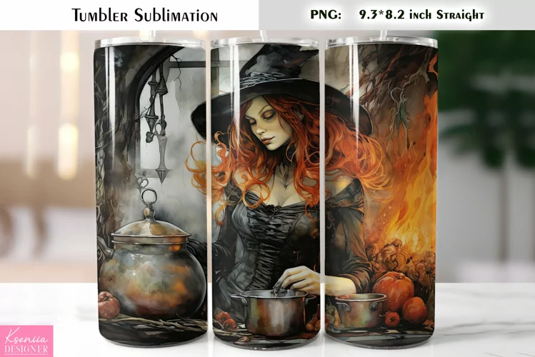 Halloween Witch Tumbler Sublimation|Vintage Halloween Card