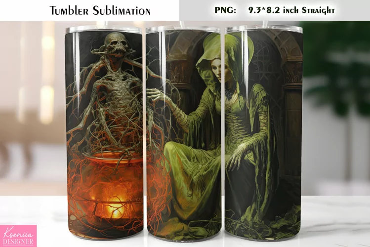 Halloween Witch Tumbler Sublimation|Vintage Halloween Card
