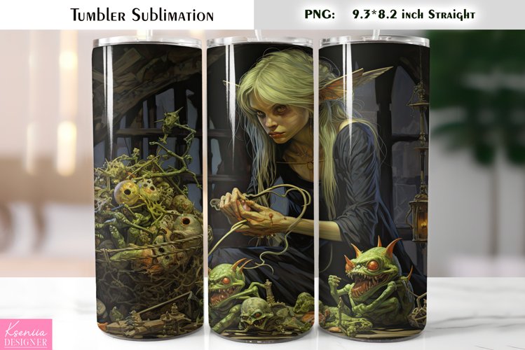 Halloween Witch Tumbler Sublimation|Vintage Halloween Card