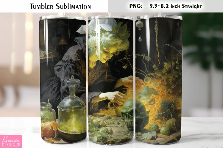 Halloween Witch Tumbler Sublimation|Vintage Halloween Card