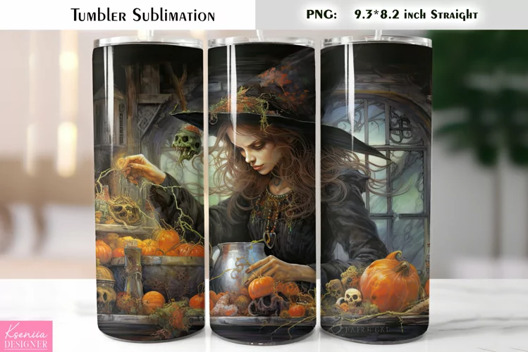 Halloween Witch Tumbler Sublimation|Vintage Halloween Card