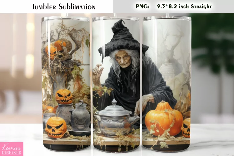 Halloween Witch Tumbler Sublimation|Vintage Halloween Card