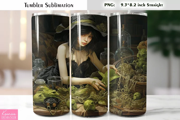 Halloween Witch Tumbler Sublimation|Vintage Halloween Card