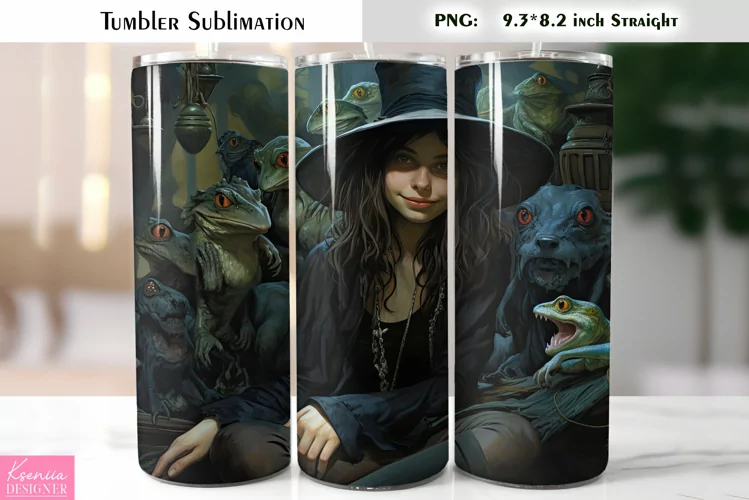 Halloween Witch Tumbler Sublimation|Vintage Halloween Card