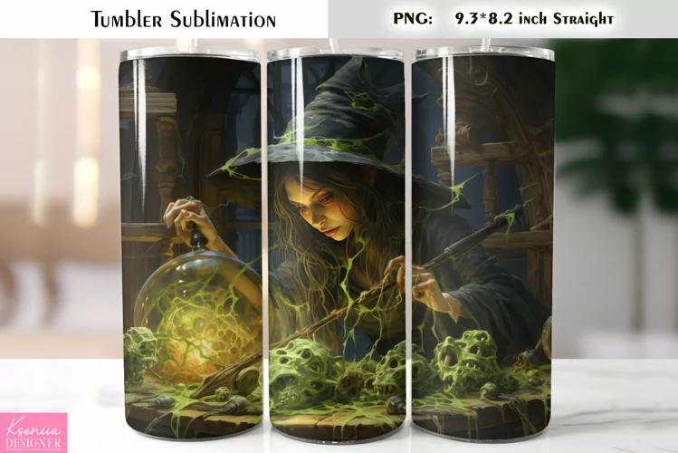 Halloween Witch Tumbler Sublimation|Vintage Halloween Card