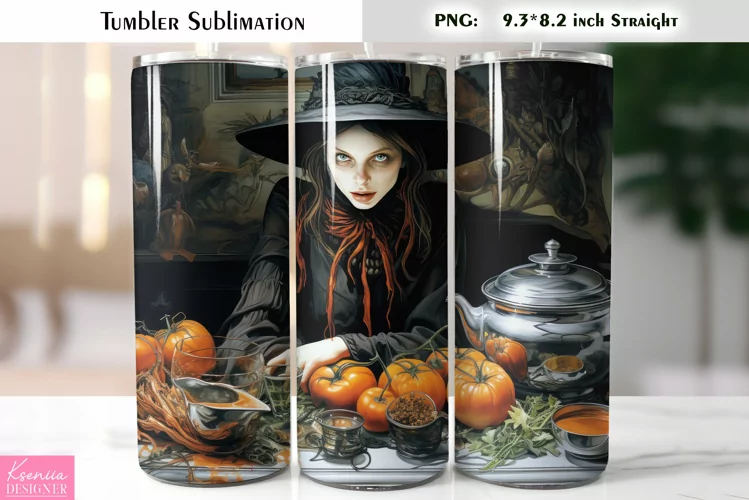Halloween Witch Tumbler Sublimation|Vintage Halloween Card