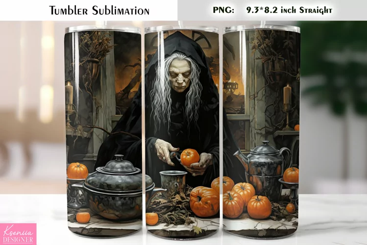 Halloween Witch Tumbler Sublimation|Vintage Halloween Card