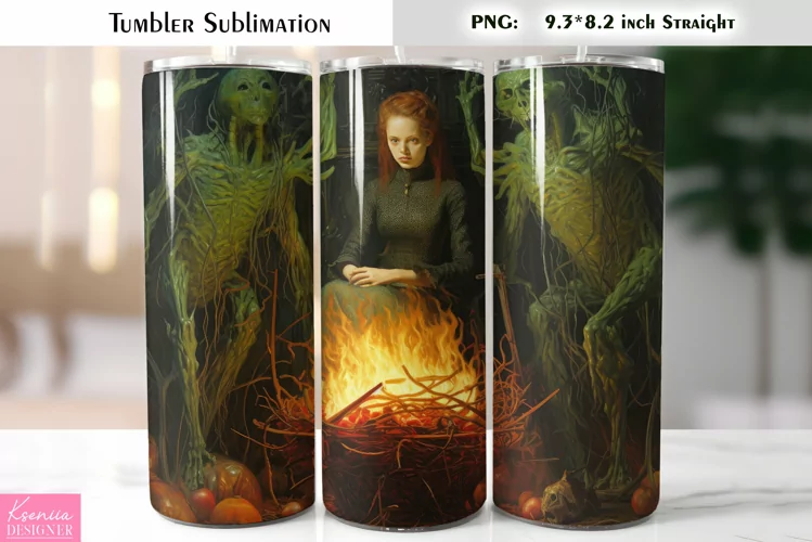 Halloween Witch Tumbler Sublimation|Vintage Halloween Card
