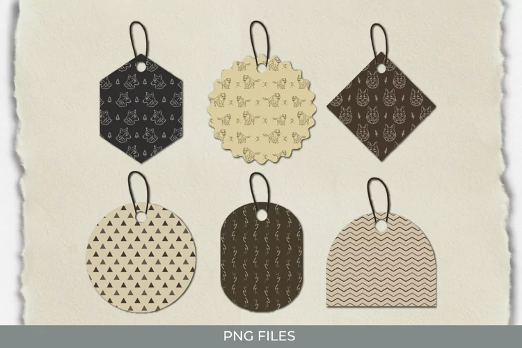 Vintage Wolf Seamless Pattern Shaped Tags